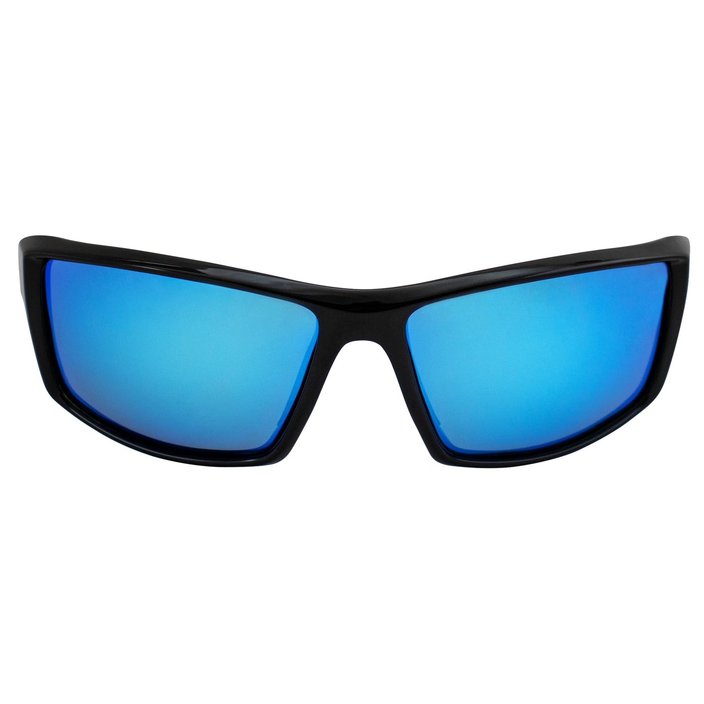 Islander Eyes Belize Polarized Sunglasses for Men or Women Sporty Wraparound Black Frame w/Blue Mirror Lens