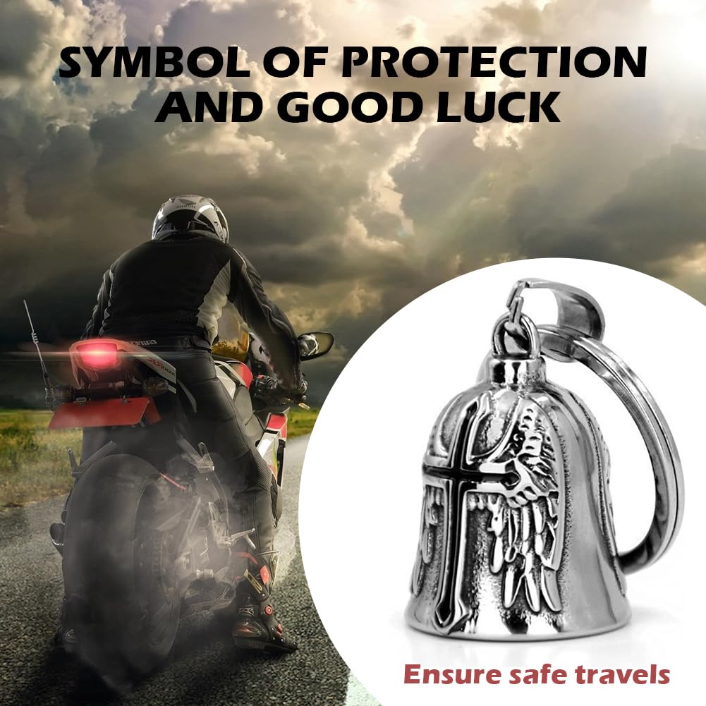 Jvuouxy Guardian Angel Motorcycle Bell Handful Good Luck Bells & Keyring Drive Safe Pendant Accessories Lead-Free Pewter Bike Bell Good Luck Gift for Men Women Guard Riding Safety