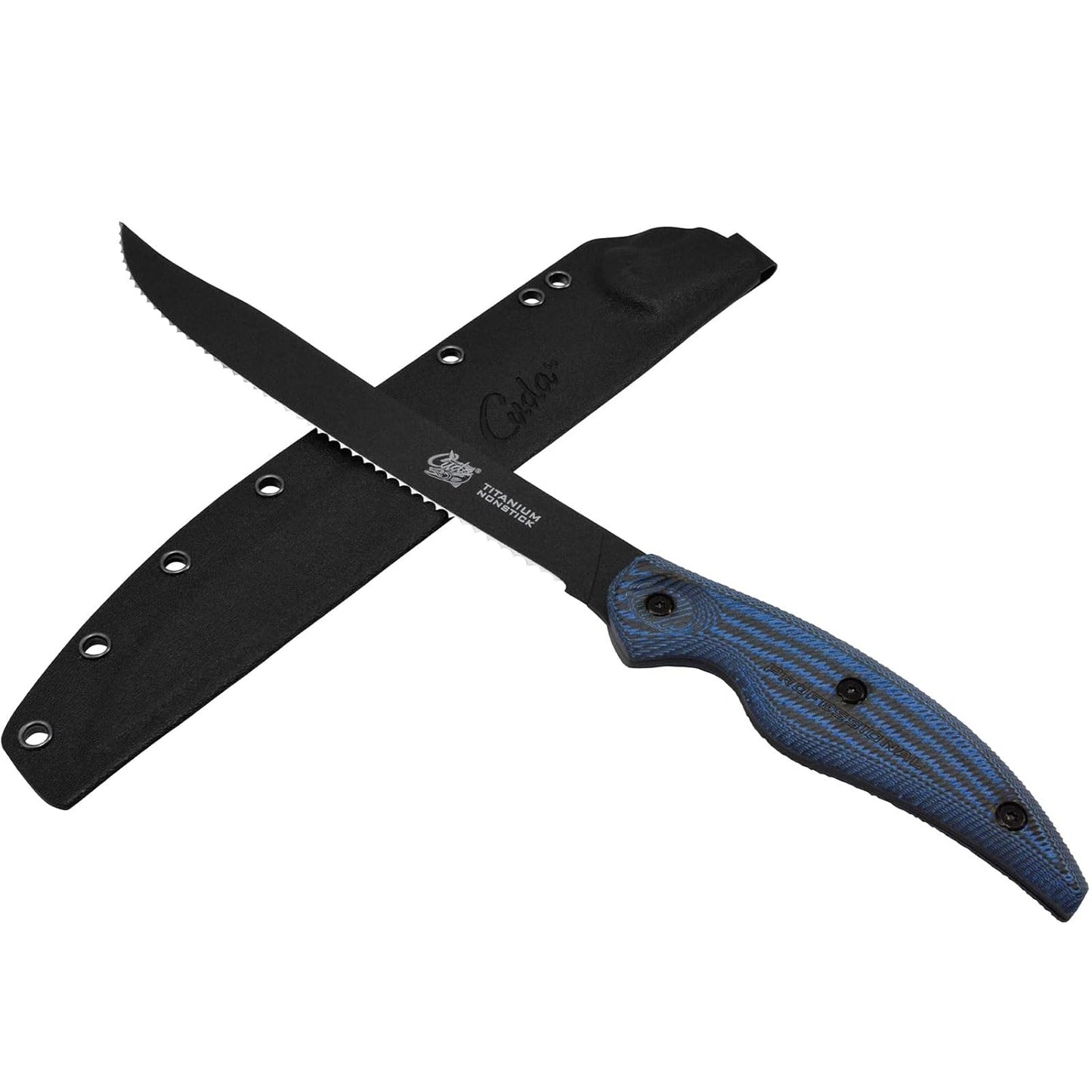Cuda 9" Serrated Professional Saltwater Corrosion Resistant Stainless Carpenter Steel Fish Filleting Knife with Hard Molded Sheath Included