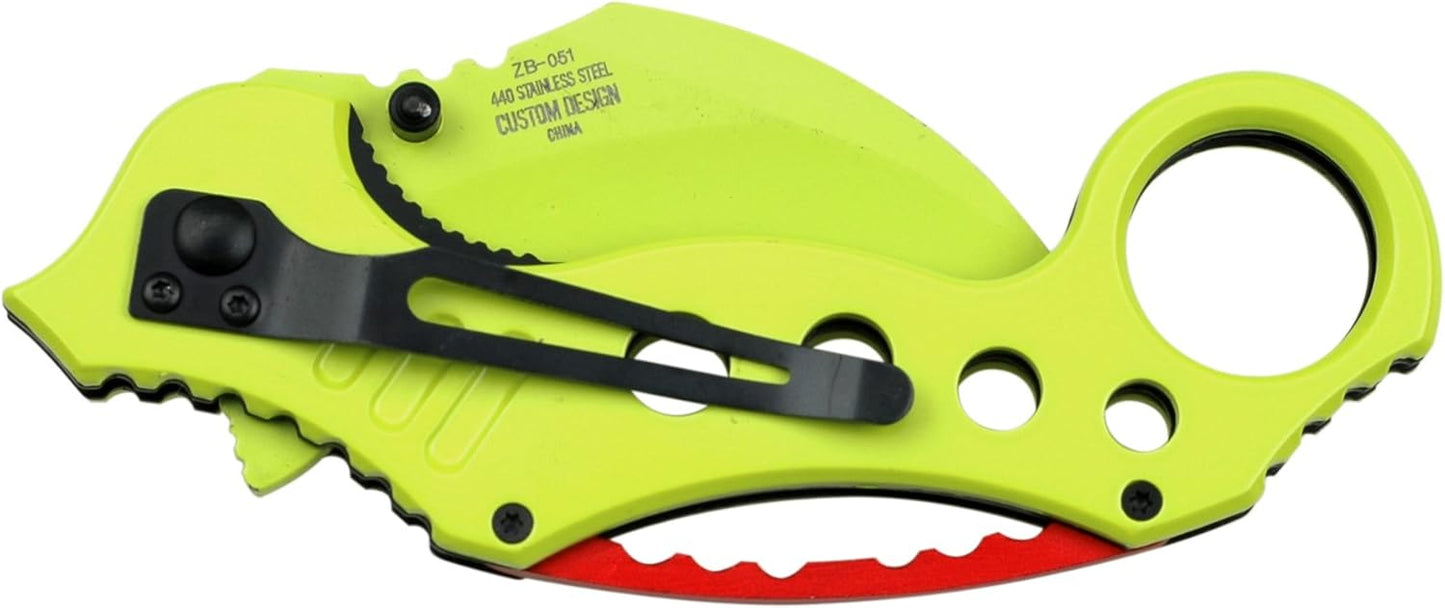 ZB-051 Series Karambit-Style Spring Assist Folding Knife, 5-Inch Closed