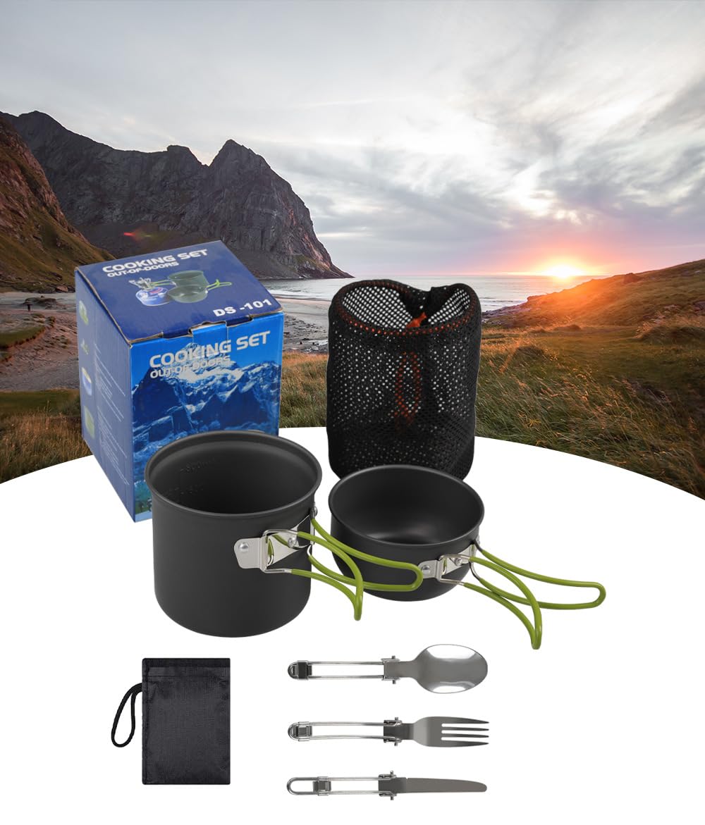 JIAOLUOLI Outdoor Set of pots for 1-2 Persons Camping Cookware Backpacking Stove Mess Kit – Camping Cooking Set - Camping Pots and Pans Set - Camping Accessories Equipment (Orange)