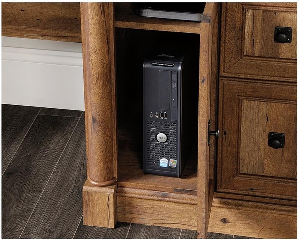 Pemberly Row Contemporary Wood Computer Desk with Hutch in Cherry