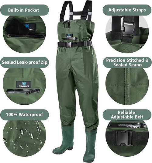Trudave Chest Waders for Men with Boots, 2-Ply Nylon/PVC Waterproof Fishing & Hunting Waders for Men and Women