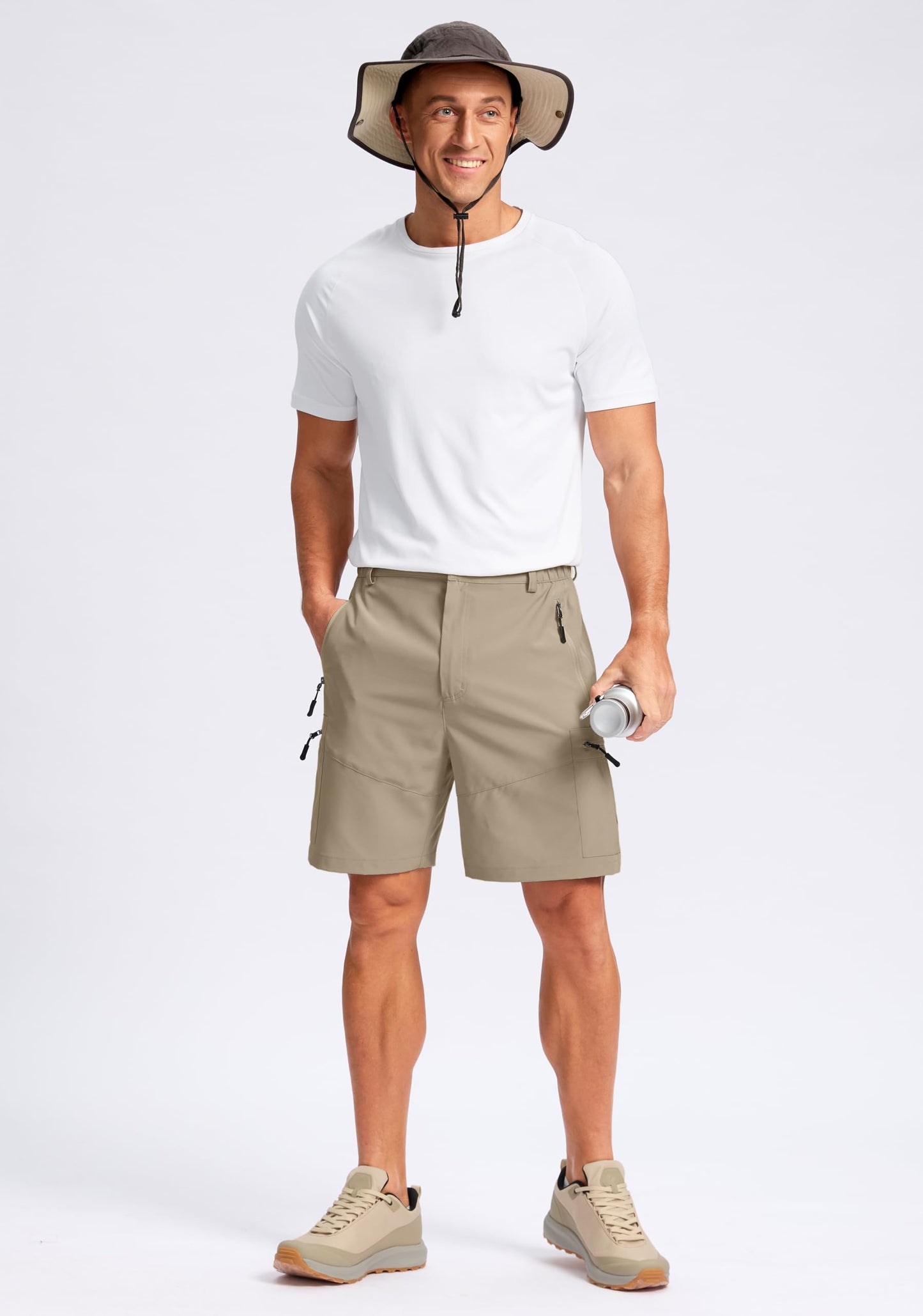 Pudolla Men's Hiking Cargo Shorts Lightweight 7" Travel Casual Shorts for Men Golf Work Outdoor with 5 Zipper Pockets(Dusty Khaki XX-Large)