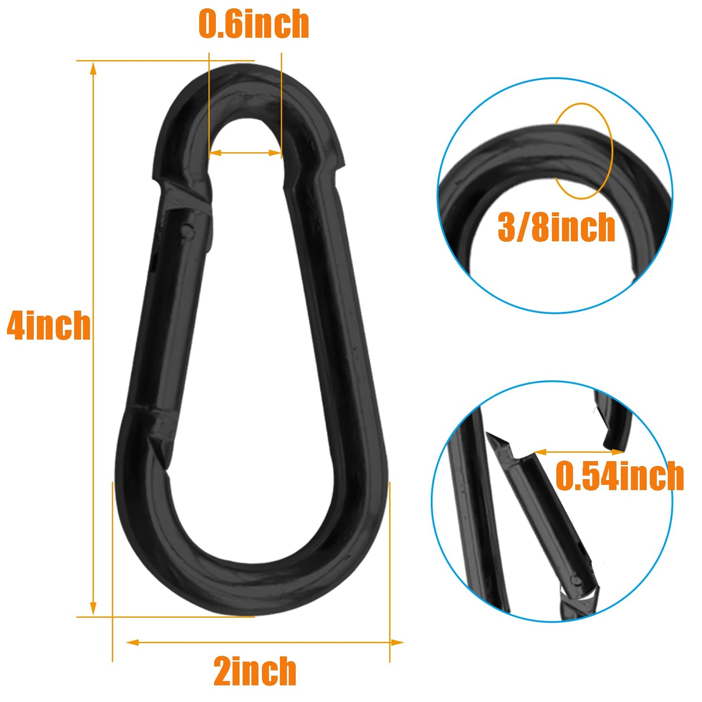 30Pack Carabiner Clips Heavy Duty, 4” Large Spring Snap Hooks Bulk, Galvanized Black 3/8” Carabiners for Camping, Solid Spring Clips for Home Gym Hanging Hammocks Swing Hiking-1100lbs Holding Capacity
