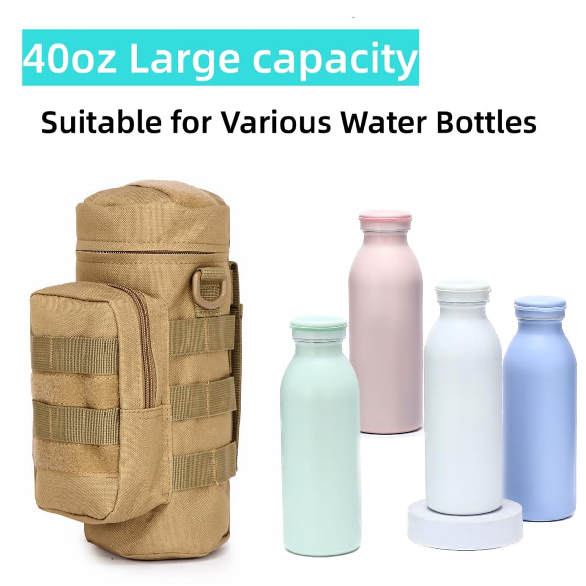 FUNSPIREN Molle Water Bottle Carrier Bag, Bottle Pouch Holder, Adjustable Shoulder Hand Strap Sling Neoprene Sleeve Sports Water Bottle Accessories for Hiking Travelling Camping