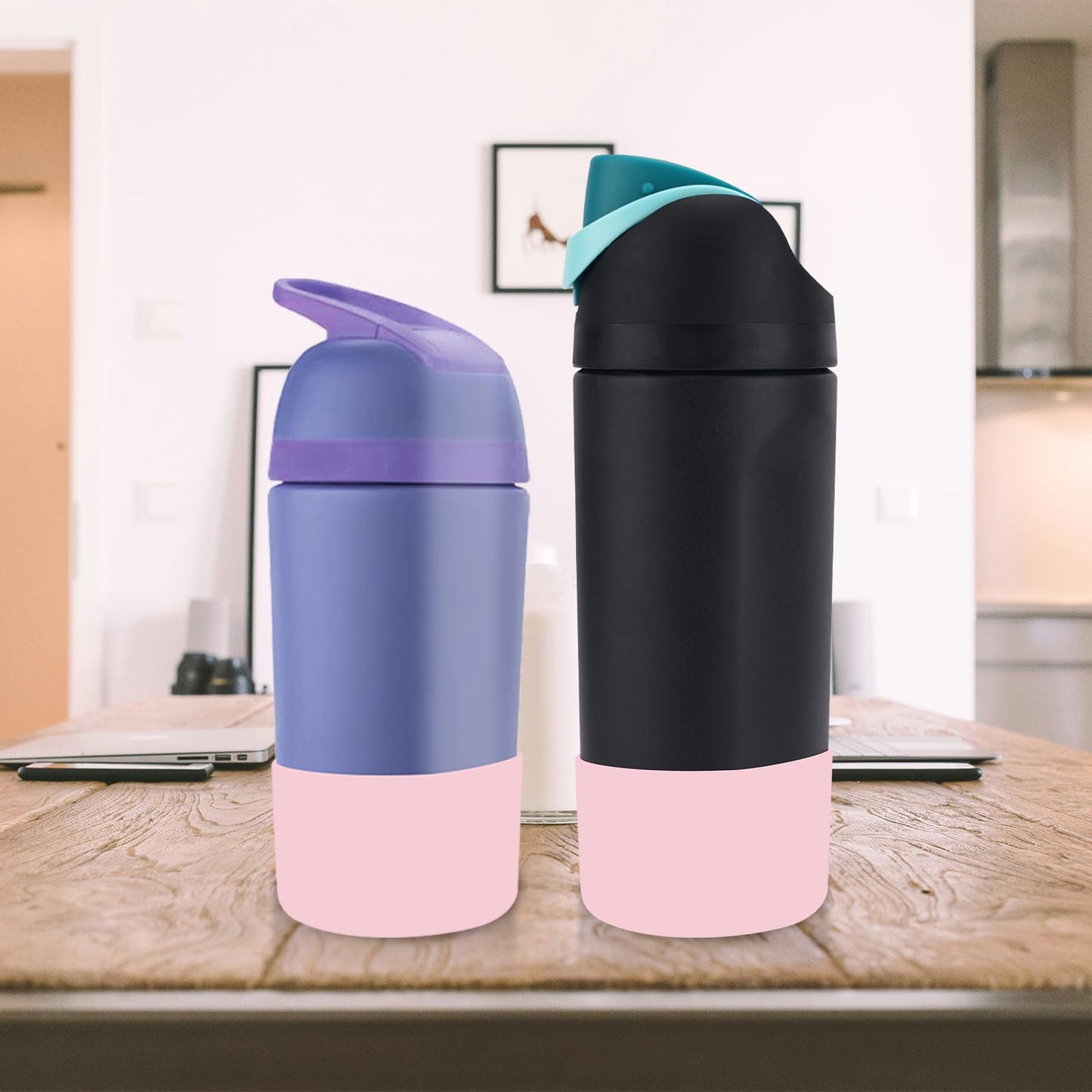 2pcs Silicone Boot for Owala Kids Water Bottle 16oz/14oz, Anti-Slip Water Bottle Cover Sleeve Anti-Dent Bottom Protector Wraps Compatible with Owala Kids Stainless Steel Bottle Accessories(Light Pink)