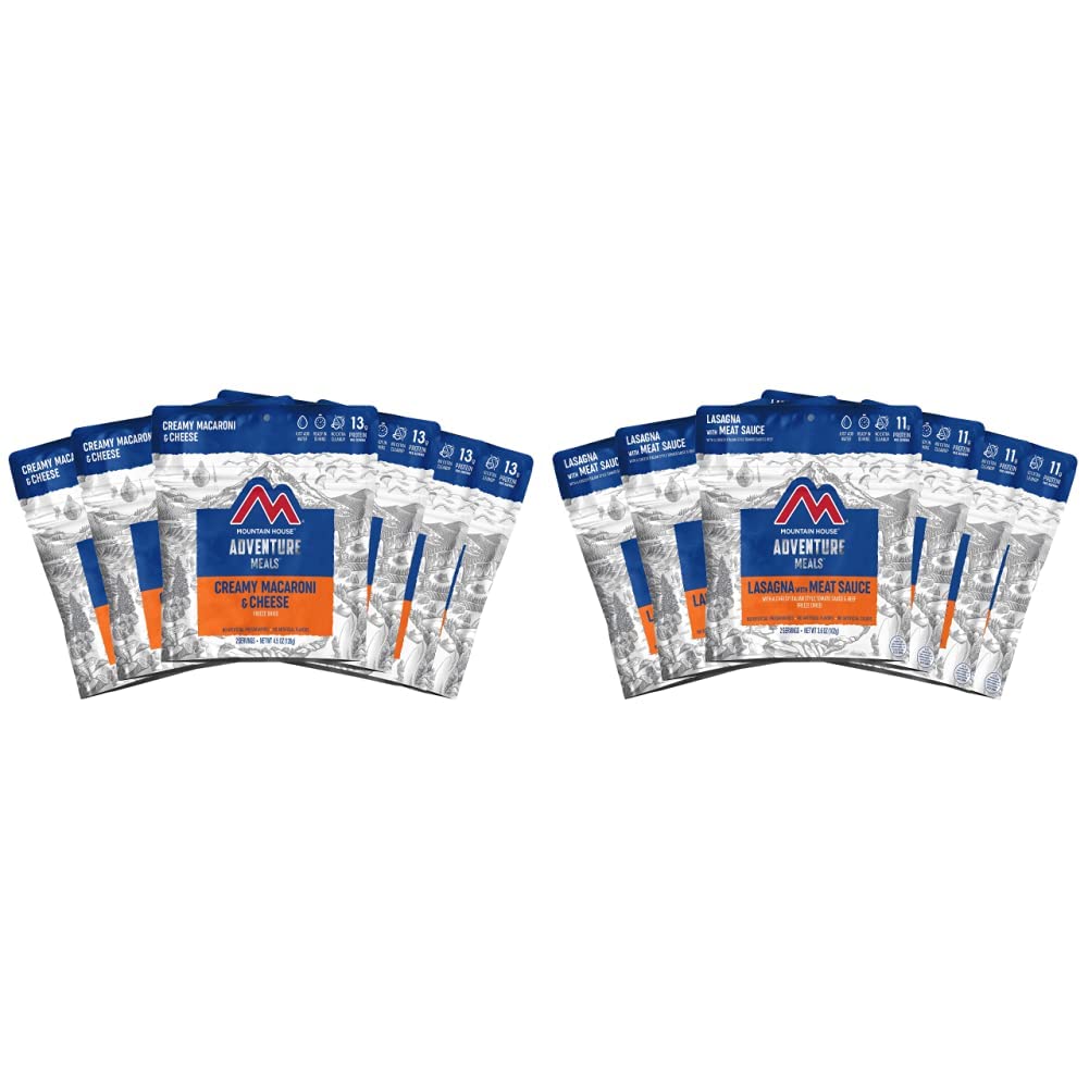 Mountain House Creamy Macaroni & Cheese (6-Pack) and Lasagna with Meat Sauce (6-Pack) | Freeze Dried Backpacking & Camping Food