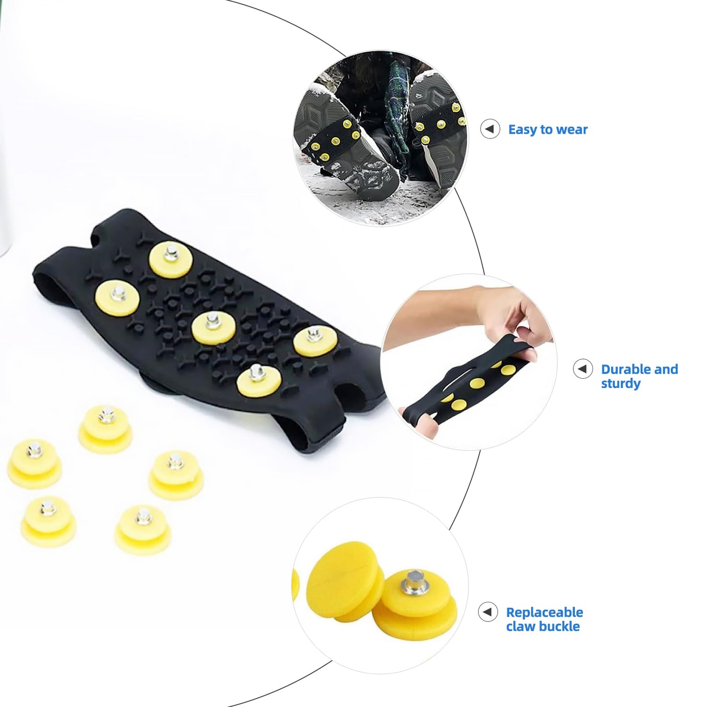 Kids Silicone ICE CRAMPONS – Anti-Slip 5 Spikes for Footwear, Traction Grips for Walking, Hiking, Snow, and ICE Adventures