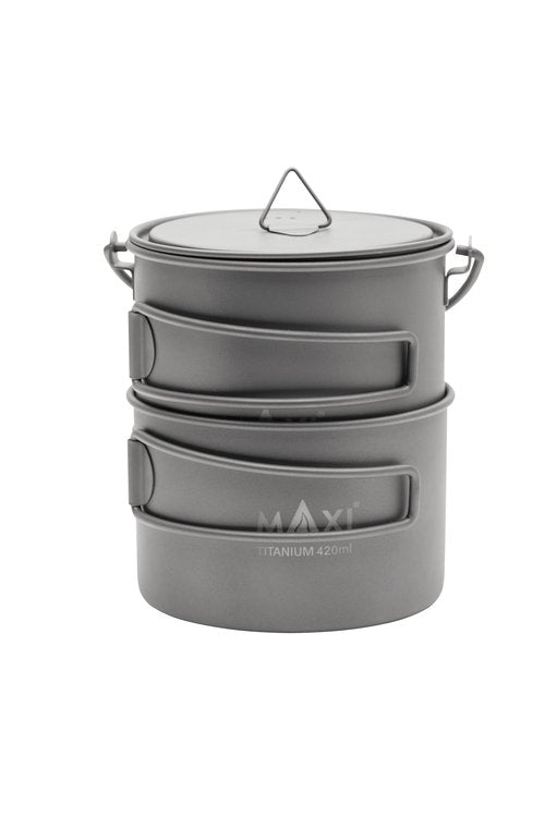 Titanium Stackable 750ml Pot & 420ml Bowl Set with Bail Handle – Space-Saving, Lightweight, Ideal for Outdoor Cooking