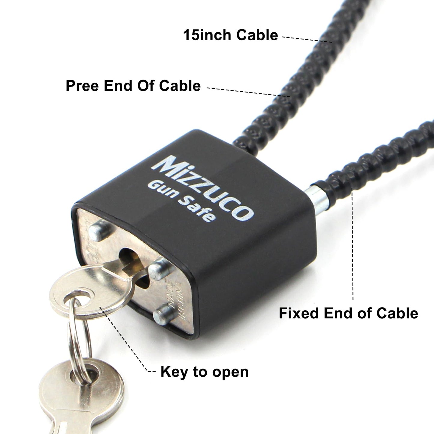 Cable Gun Locks with Keys Simple Operation 15" Compatible with Pistols, Handguns, Rifles, and Shotguns, Home and Storage for Firearm Locking and Safety 1PC