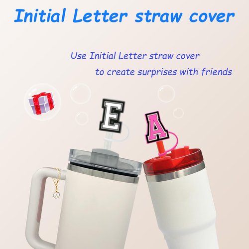 (2+2)2PCS Straw Cover for Stanley Cup 30&40 Oz 10mm Straw Topper with 2PCS Stanley Cup Accessories Letter Charms Name ID Initial Letter Handle Personalized Charm For Stanley Tumbler (Letter P)