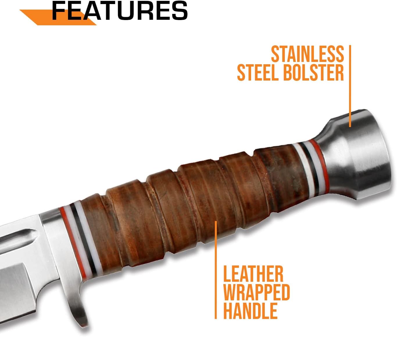 Elk Ridge - Outdoors Fixed Blade Knife - 12-in Overall, 6.25-in Stainless Steel Blade, Full Tang Knife, Leather Wrapped Handle, Leather Sheath - Hunting, Camping, Survival - ER-047