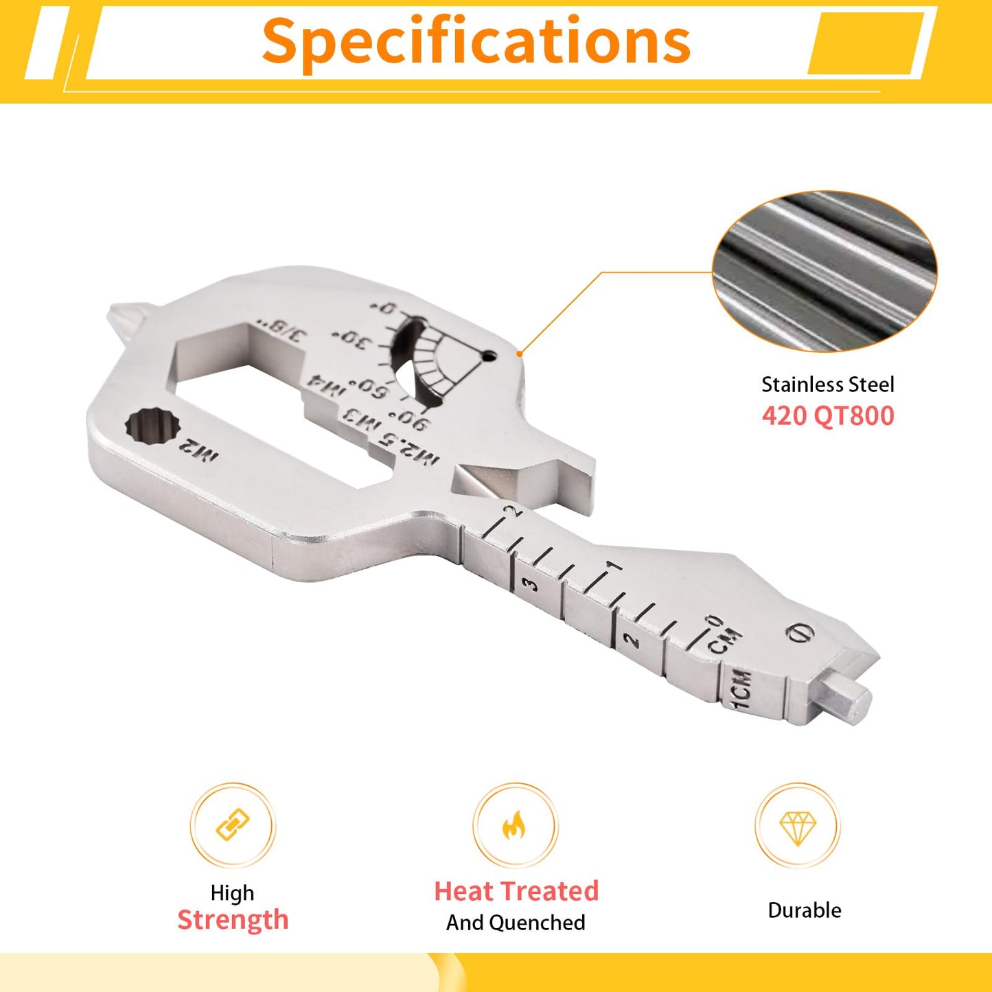 Key Shaped 20 In 1 Keychain Multitool - Pocket Utility Gadget, Bottle Opener Keychain, Wrench, Screw Drivers, Gift for Men and Women, Stainless Steel Keychain Utility Tool, Silver, 1 Pack
