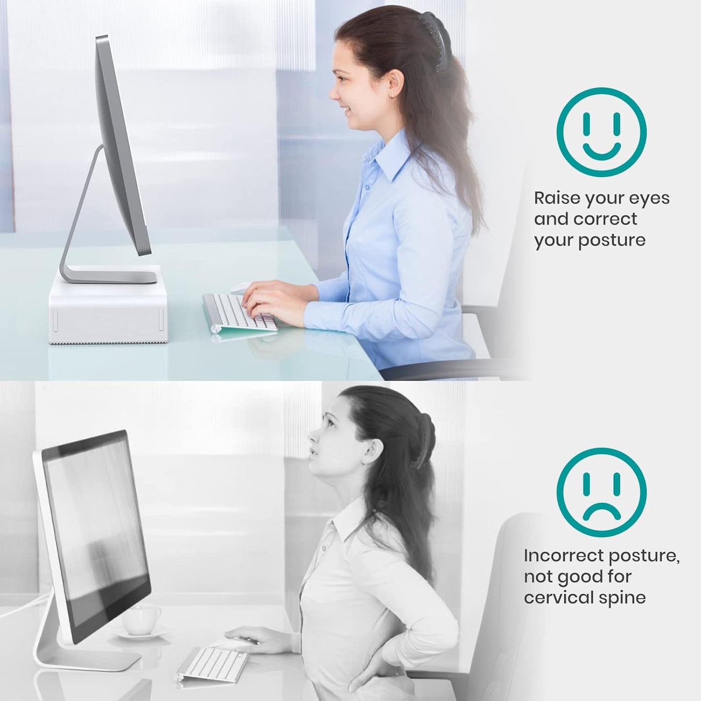 Monitor Stand Riser, Klearlook Foldable, Height Adjustable Computer Stand, Desk Shelf Riser with Storage Drawer &Tablet Phone Stand for Desktop, Laptop (White)