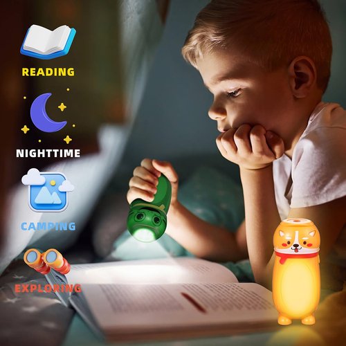 Hilngav 4 Pack Small Mini LED Flashlights for Kids - Cute Small Animal Flashlight - 2 in 1 Camping Lantern Flashlight - Christmas Gifts Stocking Stuffers for Boys Girls
