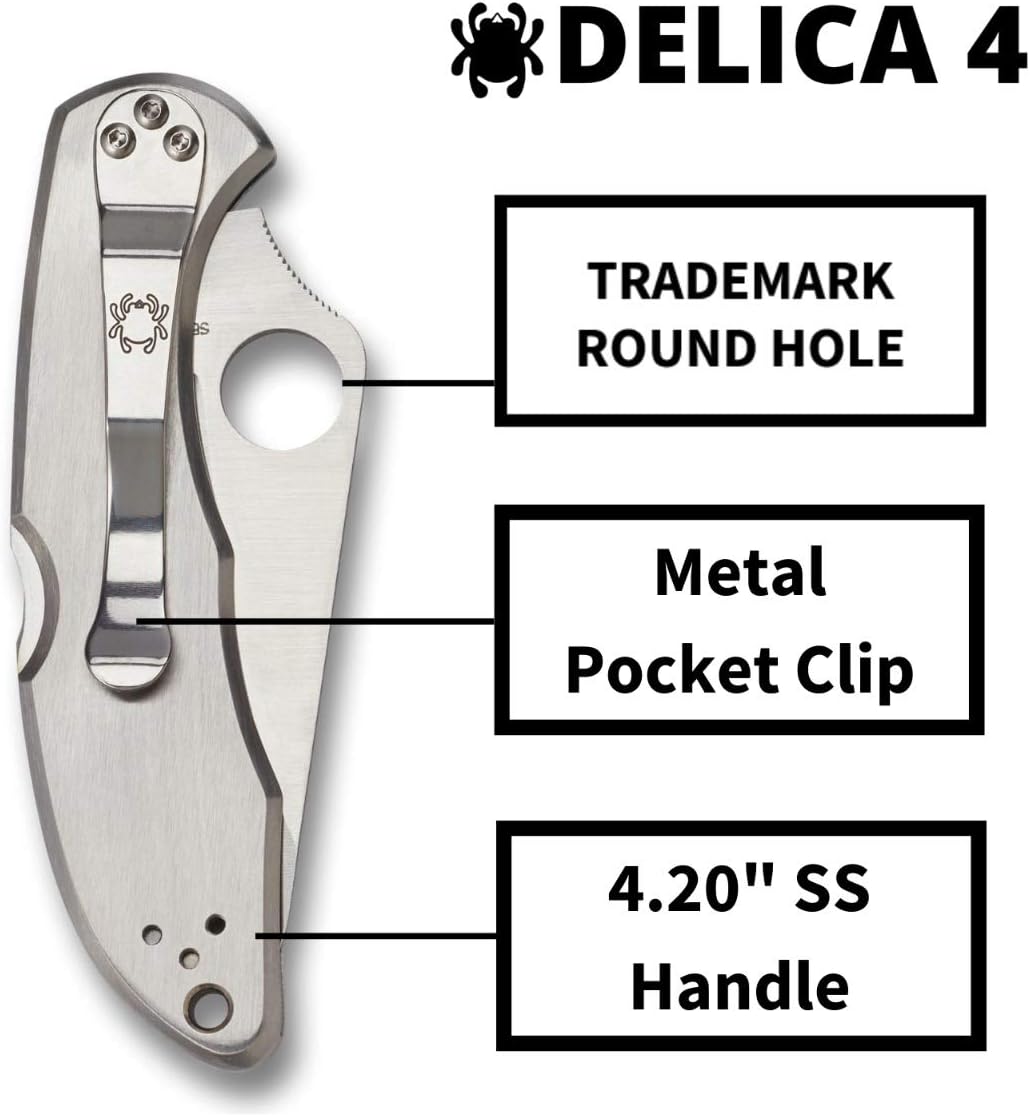 Spyderco Delica 4 Signature Knife with 2.95" Saber-Ground VG-10 Steel Blade and Durable Stainless Steel Handle - C11P