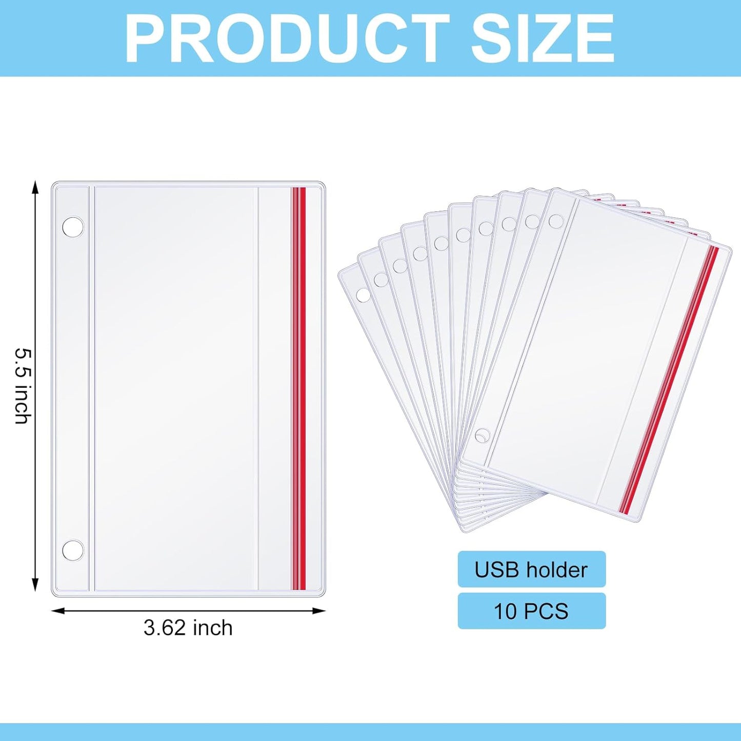 10 Pack Flash Drive Holder for 3 Ring Binders Flash Drive Zipper Case Vinyl Plastic Binder Pockets USB Holder Storage Organizer Waterproof