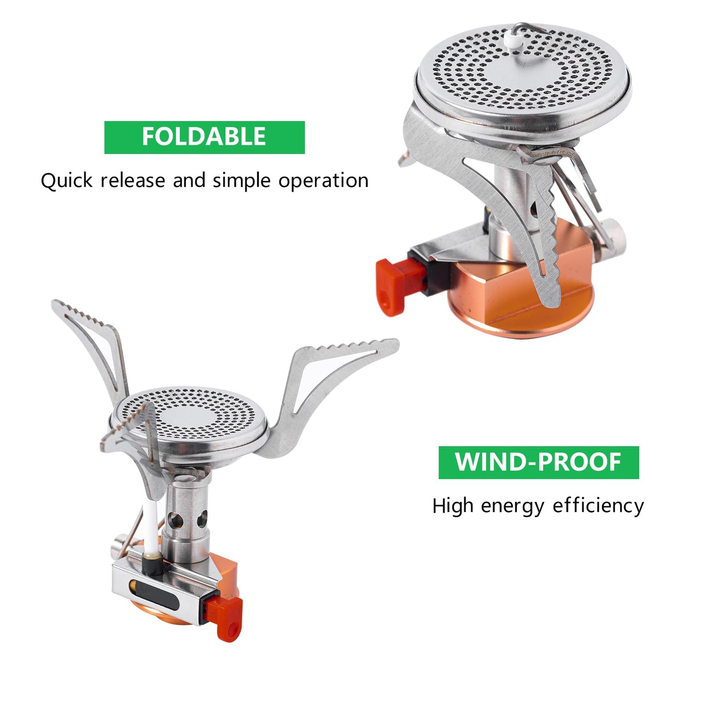 Generic Portable Camping Gas Stove with Piezo Ignition with Carrying Bag, Lightweight Windproof Butane Adapter 3200W Propane Tank Gas Stove for Outdoor Cooking, Picnic, Camping, Hiking, 1, silver