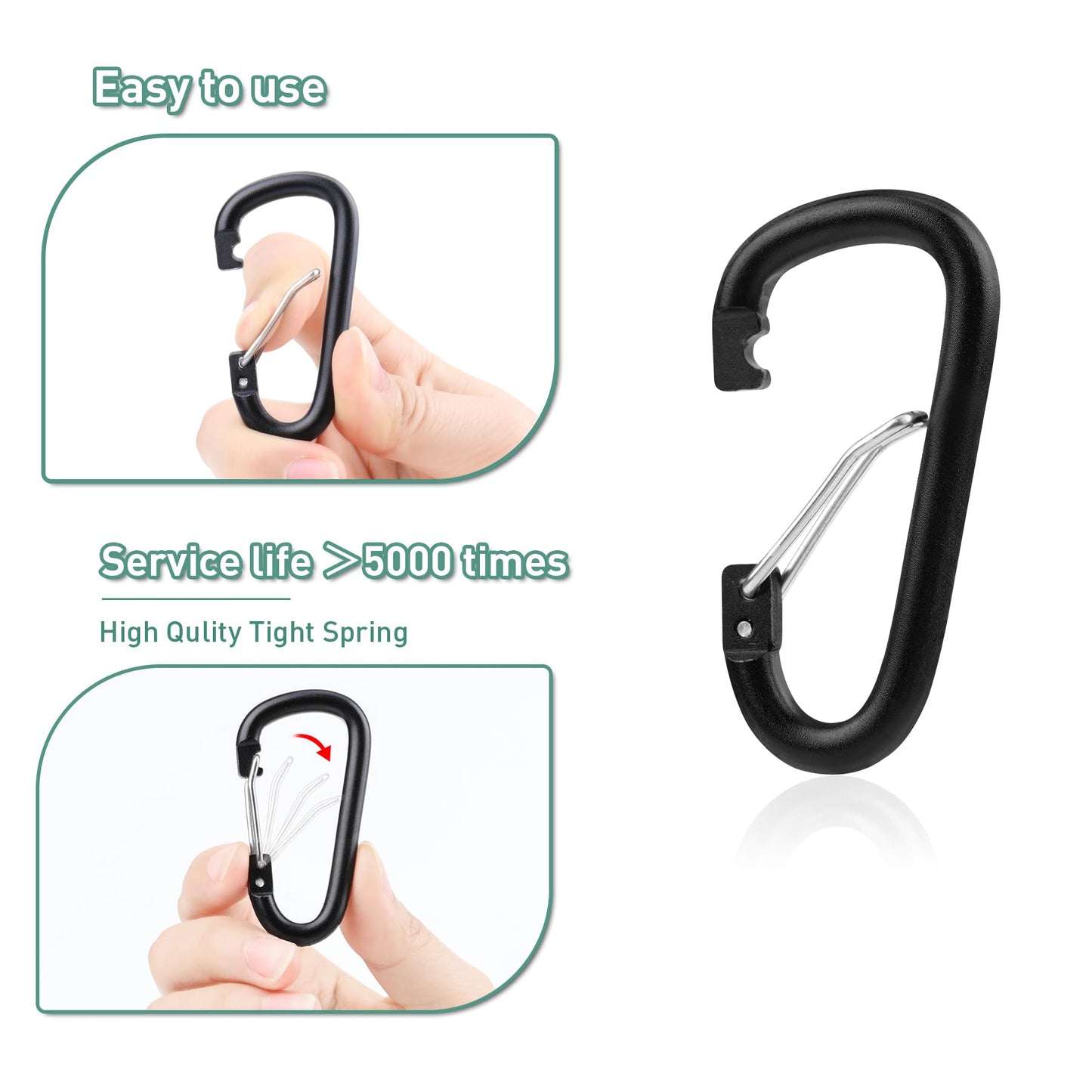 10PCS Black Carabiner Clips, 2.3" Small Aluminum D Ring Caribeener Clips, Spring Snap Hook for Carabiner Keychain