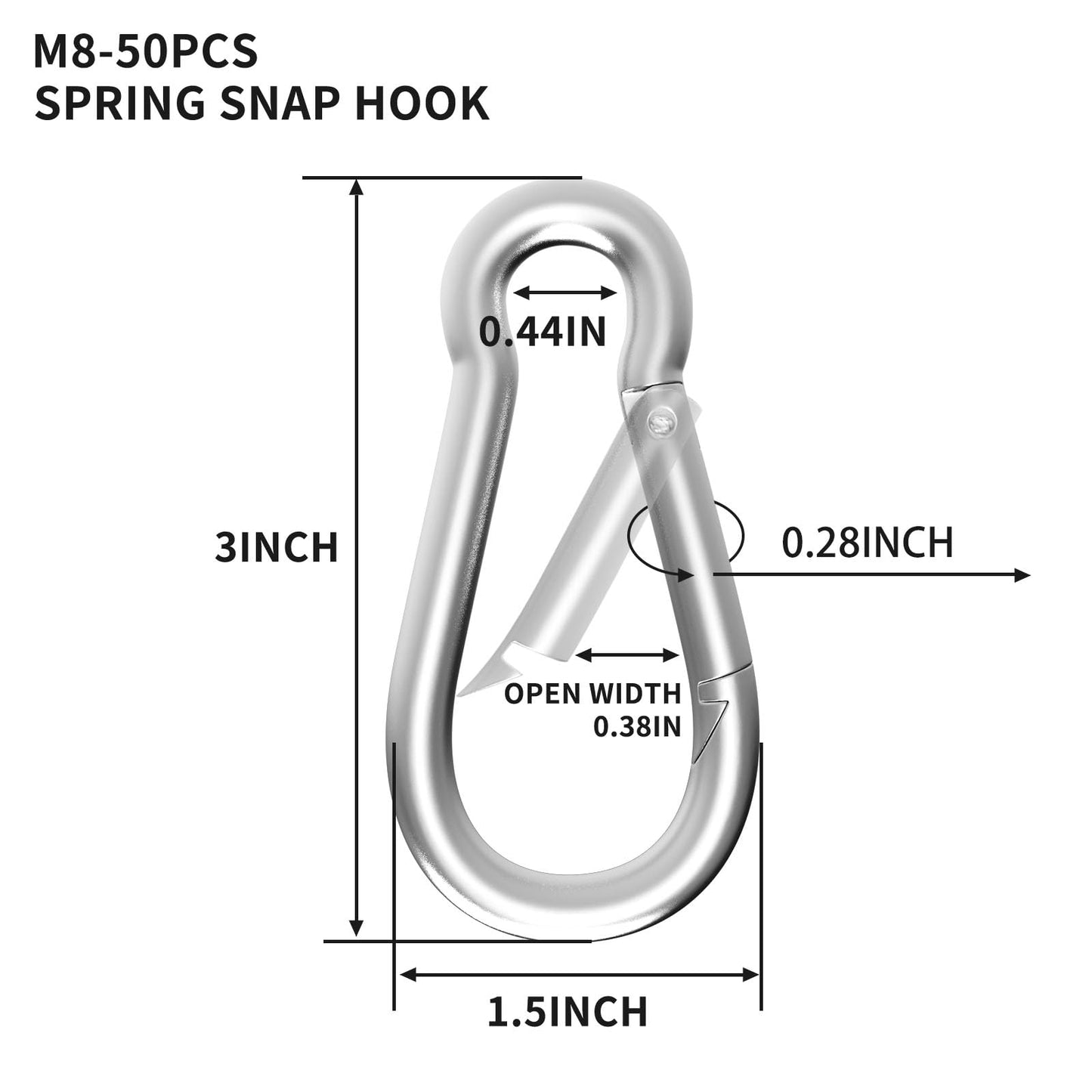 50-Pack M8 Carabiners Clip Heavy Duty Spring Snap Hook, 3Inch Galvanized Steel Carabiner, Safety Quick Links Snap Hooks, Spring Clips for Swing Hammock Camping Keychain Outdoor