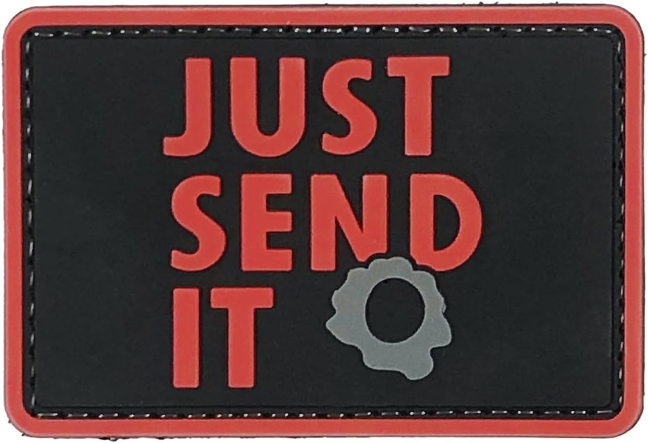 Just Send It Sniper Rubber Tactical Patch 2.95x2 inches with Hook Fastener Back for Hats Caps Clothing Vests Bags Backpacks (Tan)