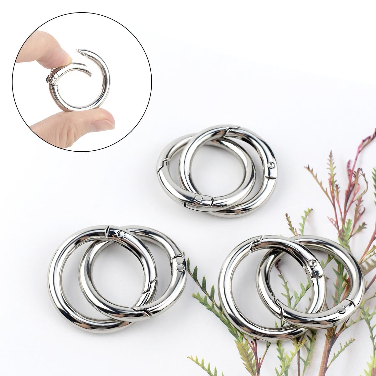 10 Pack Spring O Rings Round Carabiner Clip Key Ring Buckle Zinc Alloy Round Spring Snap Hooks for Keychain Keyring DIY Purse Handbag Chain Rings Clip Replacement (Silver)