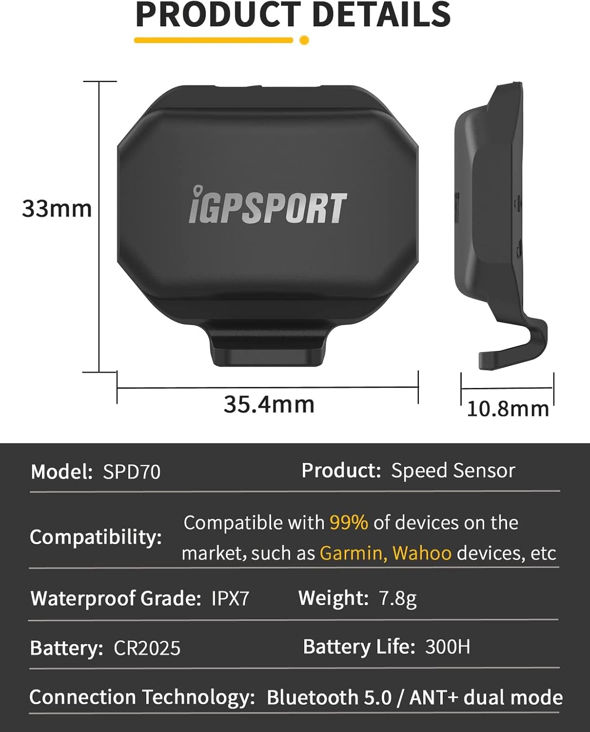 iGPSPORT Speed Sensor or Cadence Sensor for iPhone Android Bike Computer SmartWatch Compatible with ANT+ and Bluebooth