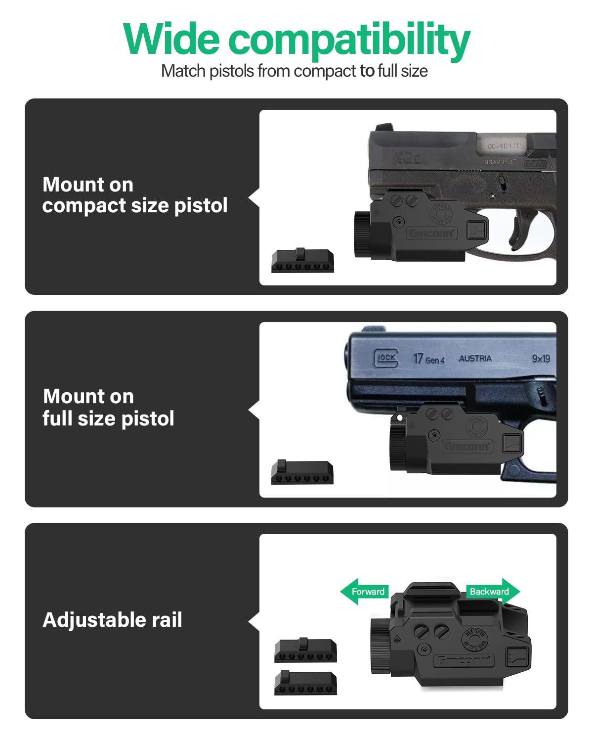 Gmconn Pistol Red Laser Flashlight Combo, Tactical Pistol Light 650 Lumen LED Flashlight with Red Beam for Glock Taurus