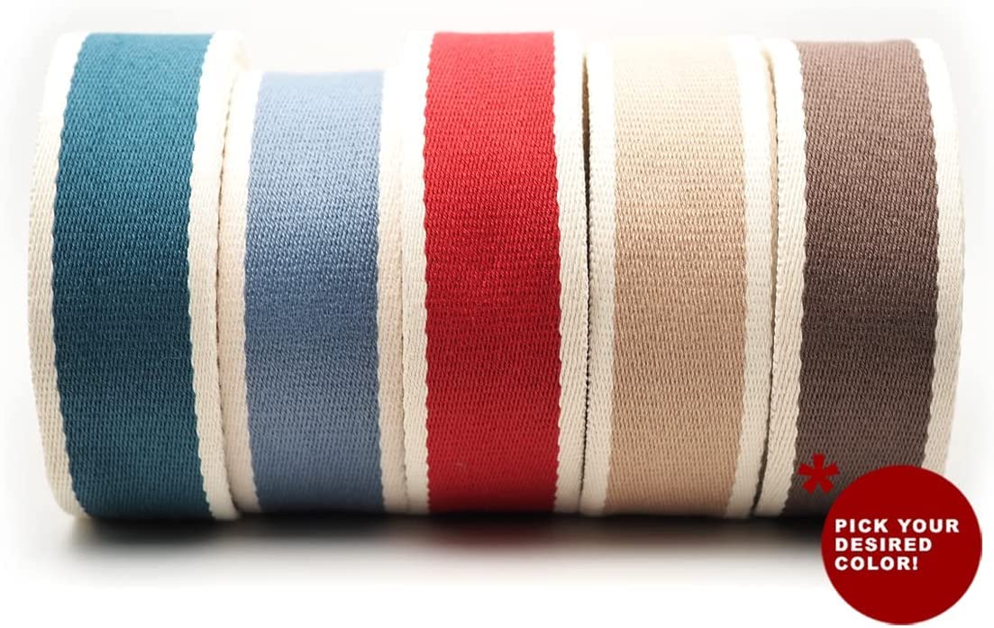 CRAFTMEMORE 1 1/2 Inches Cotton Webbing Strap, Two Tone Heavy Webbing Straps for Arts and Crafts, Luxury Bag Strap (2 Yards, Red-Ivory)