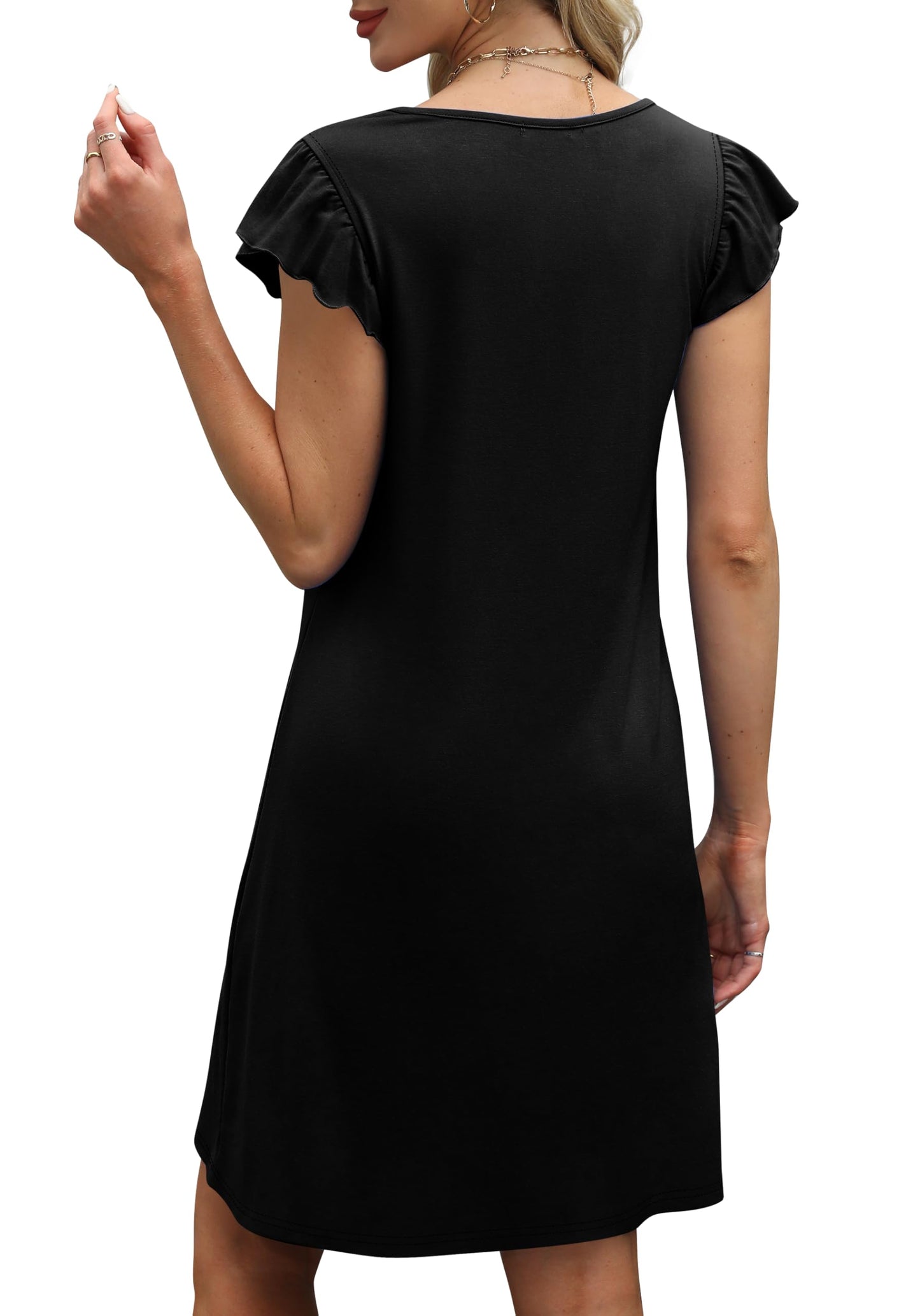 OFEEFAN Womens Spring Summer Dresses 2026 Seniors Sundresses Beach Vacation Clothes Boho Casual Elegant Classy Outfits Plain Black L