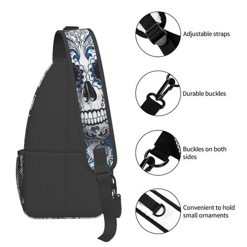 KMIVQGE Sugar Skull Sling Bag Crossbody Backpack Chest Hiking Daypack Casual Shoulder Bags for Women Men Outdoor Traveling