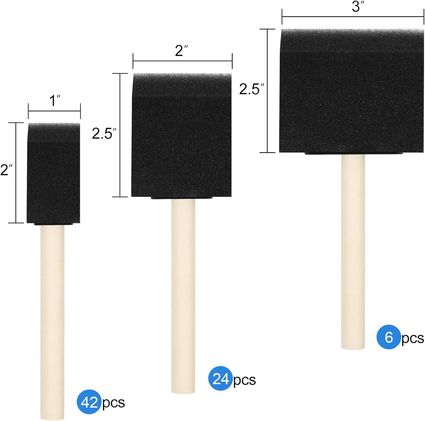 24 Pcs Foam Paint Brushes, Wood Handle Sponge Brushes for Painting, Staining, Varnishes, and DIY Craft Projects (1'', 2'' and 3'')