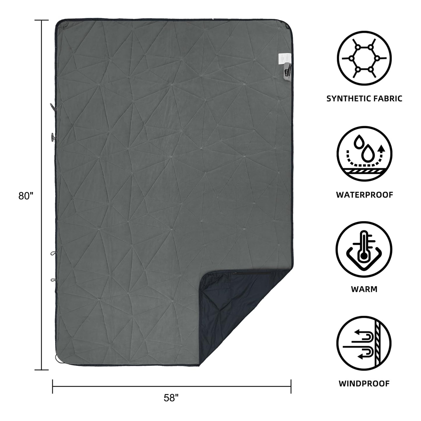 KawaGebo Kamp Outdoor Waterproof Blanket, Foldable Fleece Stadium Blanket for Outdoor Sports Event, Camping, Concerts, Car, Pet, Picnics - Windproof, Wearable, Machine Washable 80" x 58"