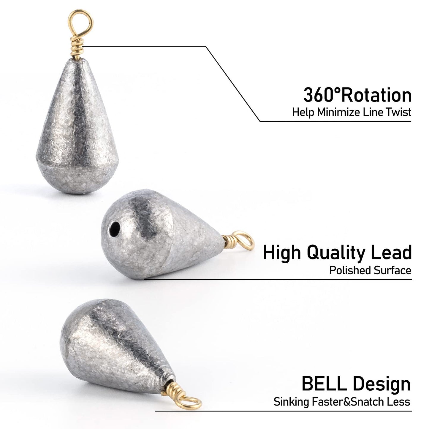 Dr.Fish 30 Pack Bass Casting Sinker Bell Fishing Lead Weights Drop Shot Weights Freshwater Tear Drop Sinkers 1oz