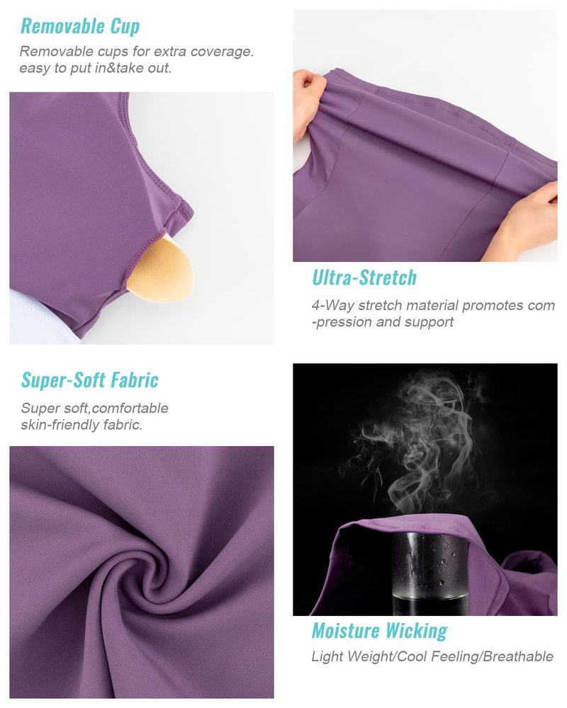 RUNNING GIRL Workout Tank Tops for Women Built in Shelf Bras Padded,Sleeveless Gym Tops Athletic Yoga Shirts(BX3062_Purple_L)