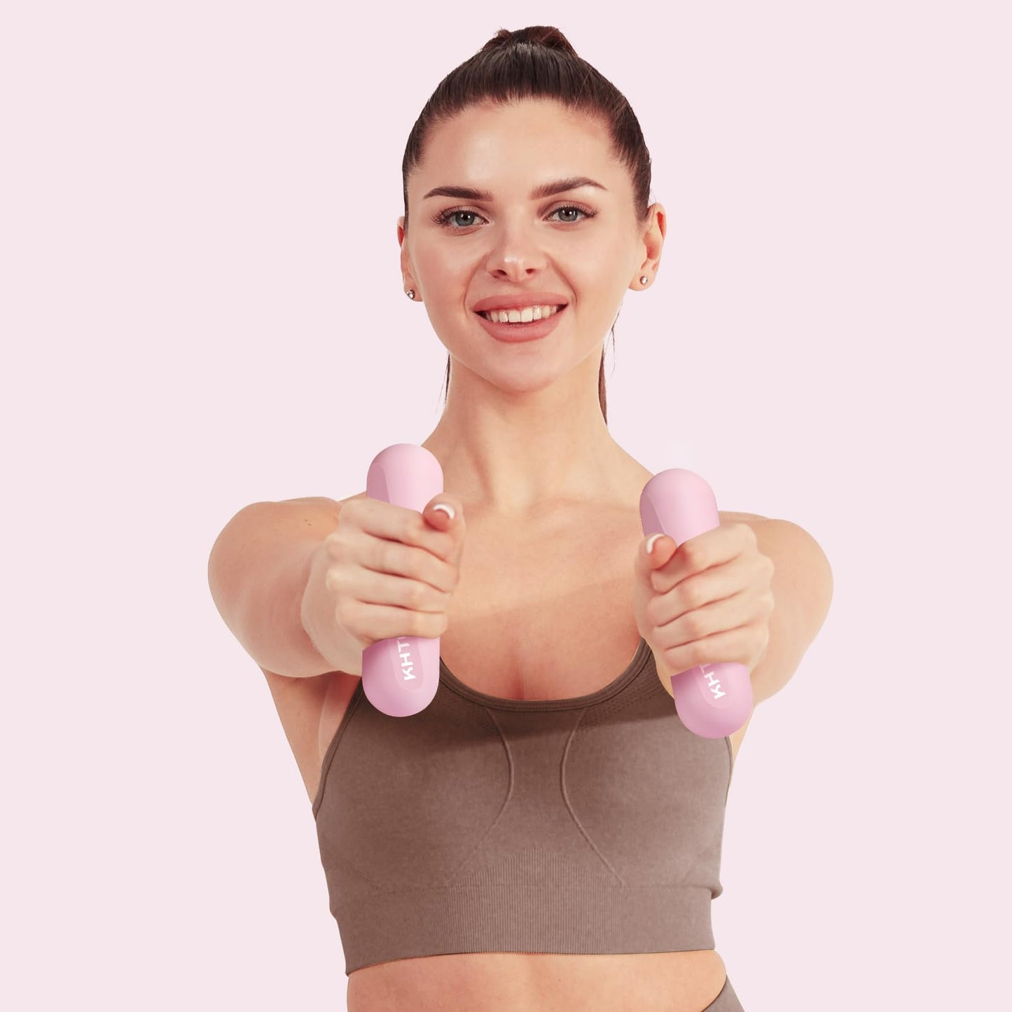 KHTO Food Grade Silicone Dumbbell Weight Bars for Women, Pink (2.2 LB | 4.4 LB Pair), Non-Slip Hex Sides Dumbbell Set for Home Gym Workout, Walking, Yoga, Dance, Barre, Pilates