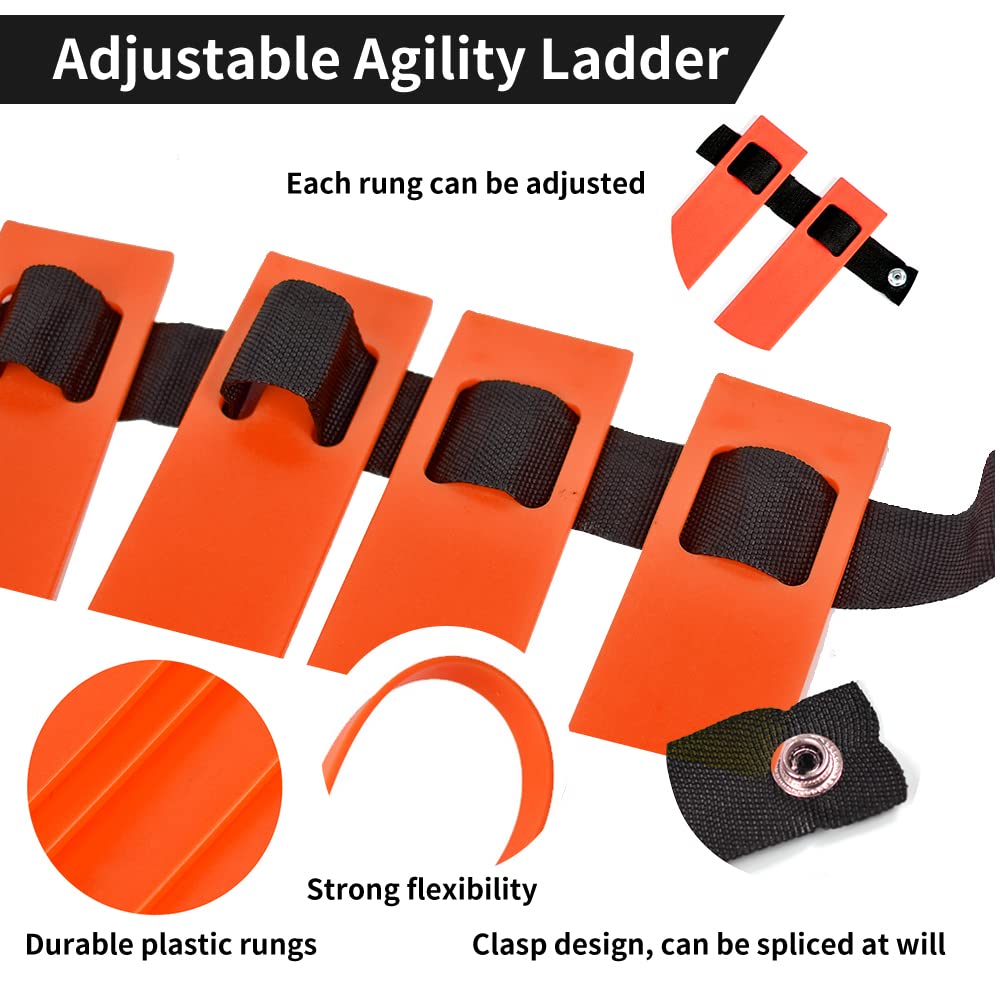 TNZMART Agility Ladder and Sport Hurdles Training Set with 10 Plastic Sport Cones Adjustable Ladder for Training (Orange,6 Hurdles)