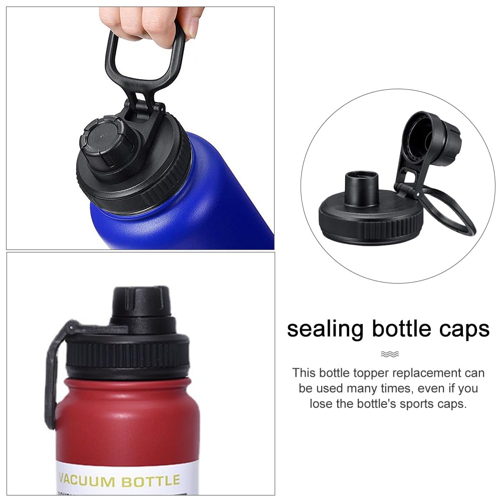 Kisangel 2 Pcs Leakproof Sports Bottle Lids - Wide Mouth Vacuum Bottle Spouts with Silicone Gaskets, Black Pp Material, 2.36X2.36X3.93 Inch