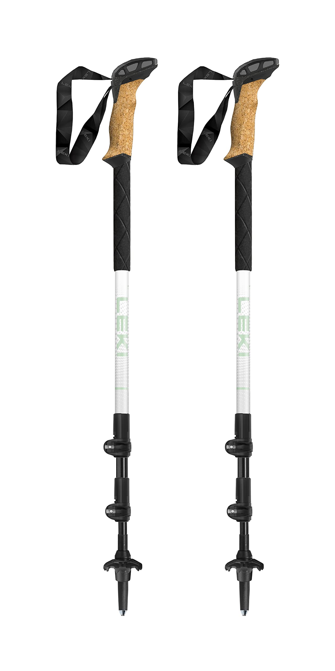LEKI Cressida Cork Lite Aluminum Adjustable Lightweight Walking Poles for Trekking & Hiking - White-Silver-Green - 90-125 cm