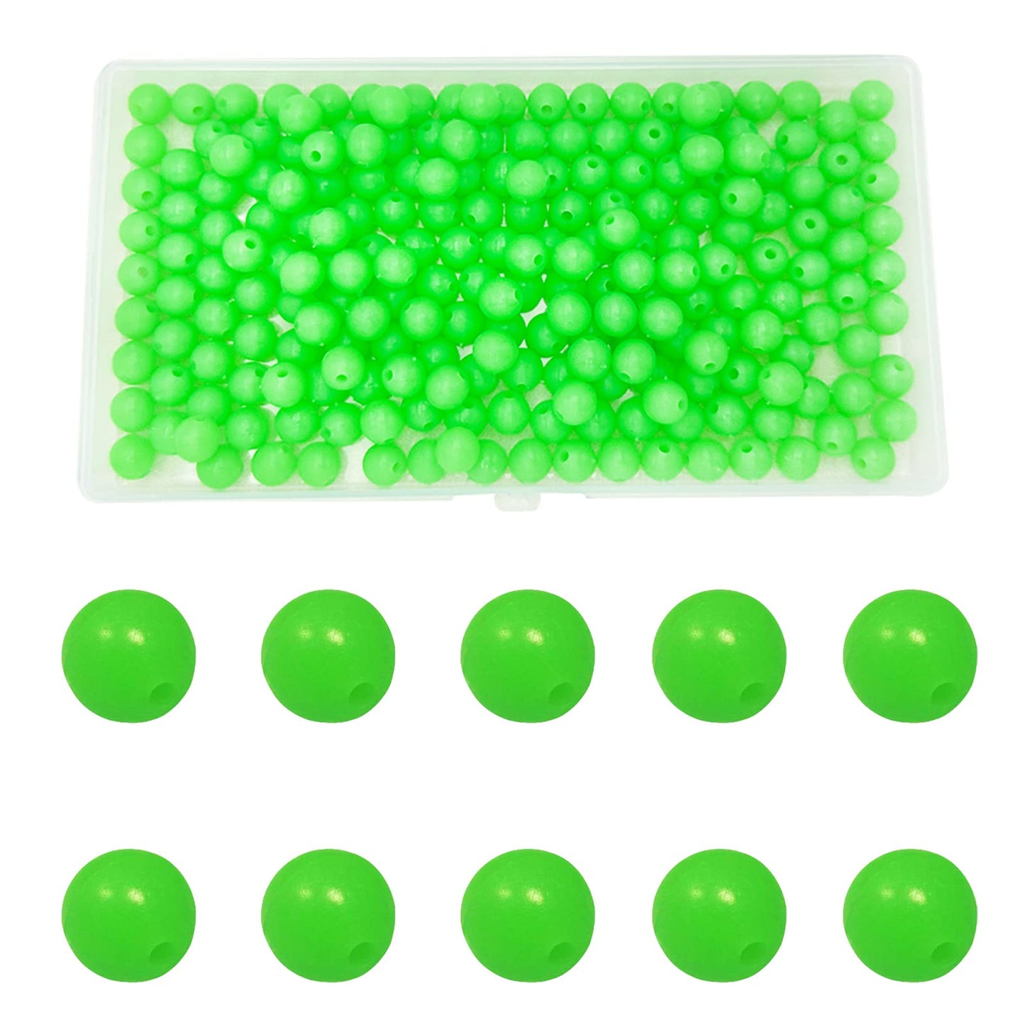 jttsptd 200Pcs 8mm Glow Fishing Beads Soft Plastic Round Beads Rubber Soft Beads Fishing Lures Accessories Box Green Fishing Bait Eggs (8mm-Soft-Green)