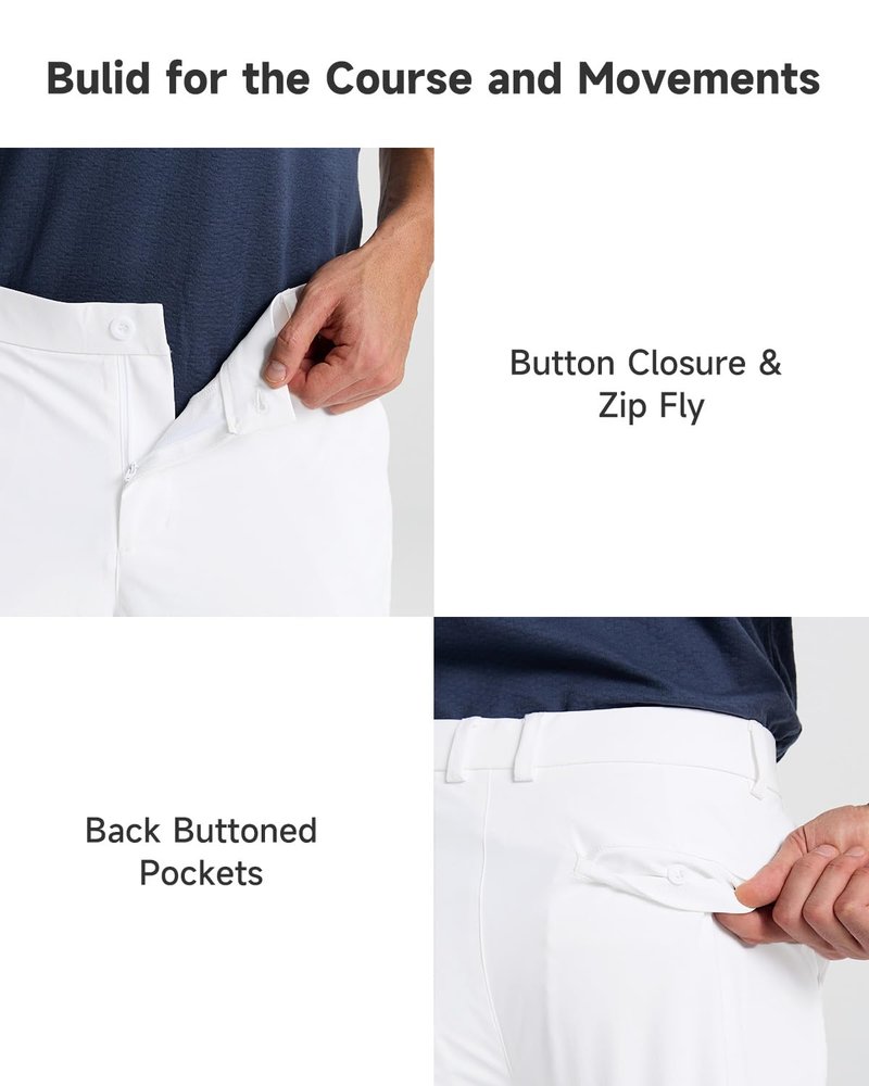SNOWTEN Mens Slacks for Men, Classic Fit Golf Pants for Men, Stretch Dress Pants Men 32" Quick Dry Lightweight, Pockets Pure White 34w × 32L