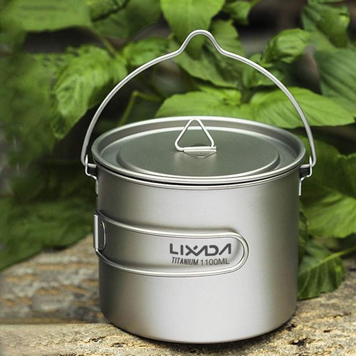 HUIOP Titanium Pot, 750ml/900ml/1100ml Ultralight Titanium Pot Water Mug Cup with Lid and Foldable Handle Outdoor Camping Cooking Picnic