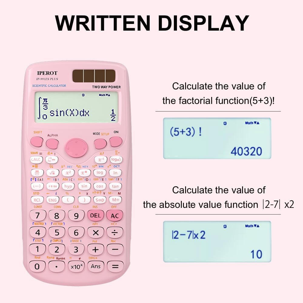 Scientific Calculators, IPEROT Black Math Calculator with 417 Function, Solar Battery Power and 4-Line Display, School Supplies for Middle High College Students Teachers (Black 991ES)