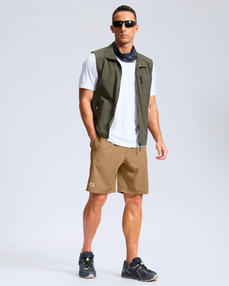 G Gradual Men's Athletic Running Shorts with Zipper Pockets Quick Dry 7"/ 5"/ 9" Workout Gym Shorts for Basketball Hiking(Dark Khaki,9M)