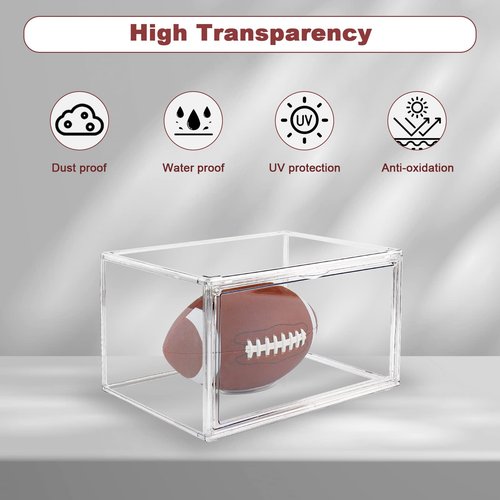 Cutora 2PACK Football Display Case Acrylic Stackable Football Storage Box with Magnetic Door and Stand Mount, Large Clear UV Protection Holder, Fit Full Size Professional Football
