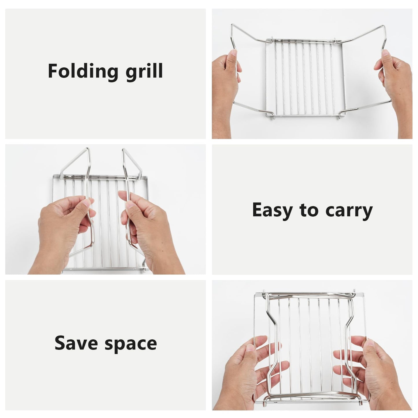 2pcs Folding Campfire Grill, 304 Stainless Steel Portable Campfire Grill Grate Small Camping Campfire Grill Grate Over Fire Pit Camping Grill for Outdoor Backpacking BBQ