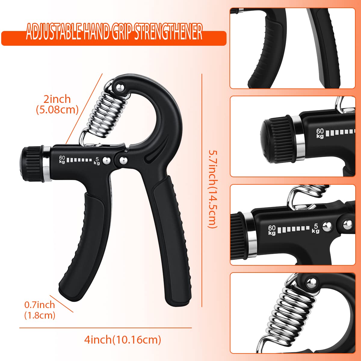 2 Pcs Hand Grip Strengthener Exerciser Hand Workout Squeezer, Adjustable Resistance 11-132 lbs Forearm Exerciser (5-60kg), Finger Stretcher for Home Gym Athlete Muscle Building and Hand Rehabilitation Exercising (Black)