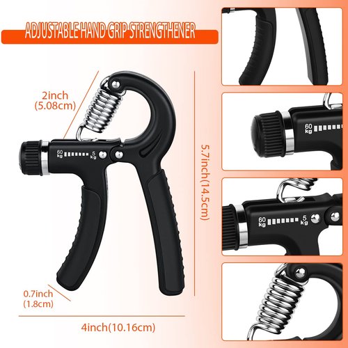 2 Pcs Hand Grip Strengthener Exerciser Hand Workout Squeezer, Adjustable Resistance 11-132 lbs Forearm Exerciser (5-60kg), Finger Stretcher for Home Gym Athlete Muscle Building and Hand Rehabilitation Exercising (Black)
