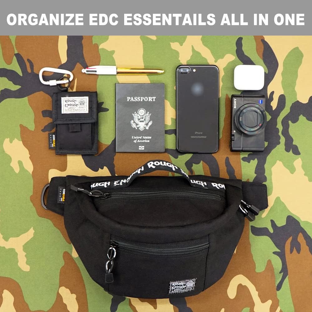 Rough Enough Tactical Fanny Pack for Men Lightweight Waterproof Waist Bag Crossbody for Fishing Hiking Dog Walking (Black)